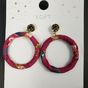 Nwt LOFT fabric wrapped hooped earrings floral
